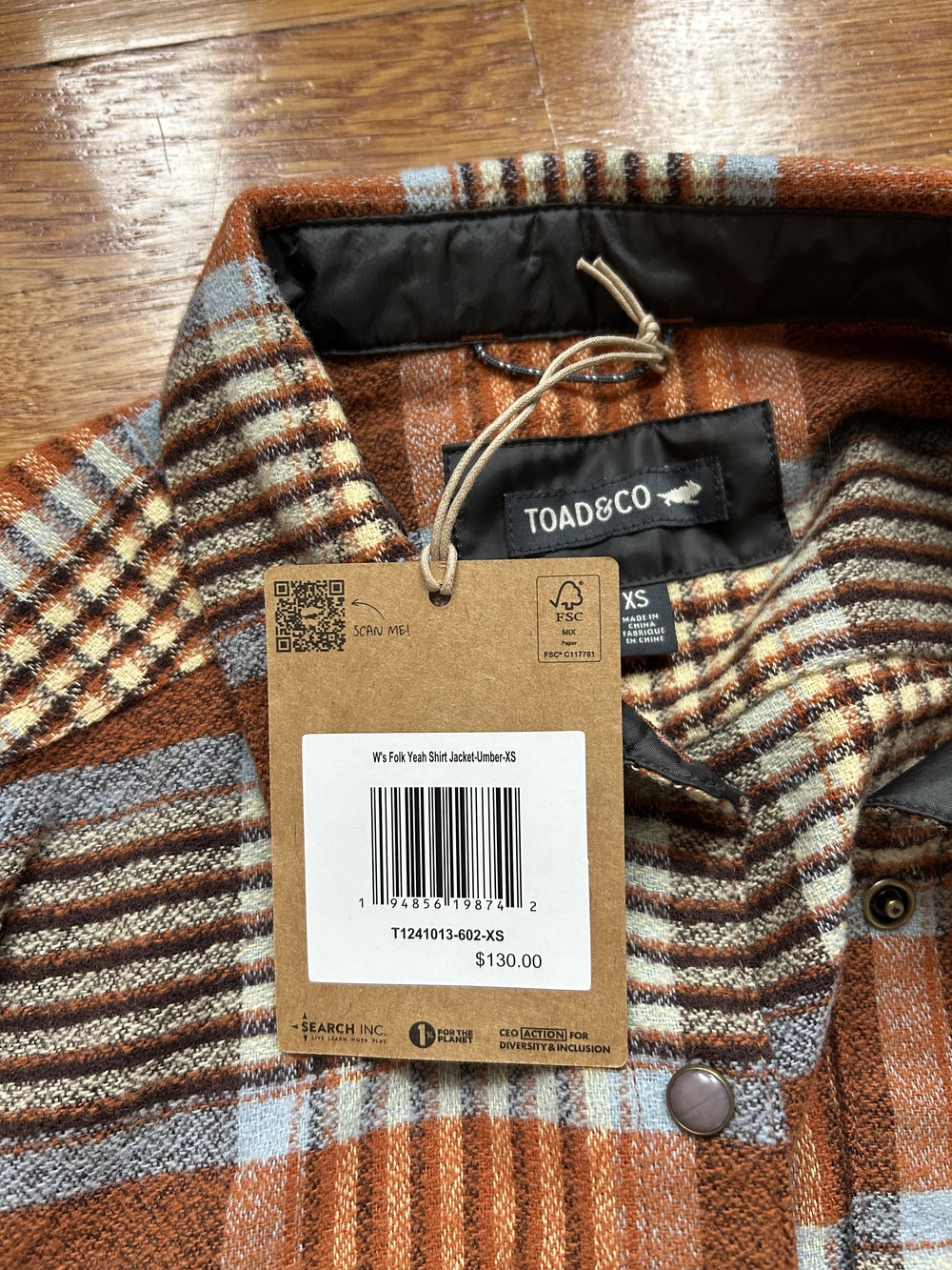 NWT Toad&Co Plaid Button-Up Shirt Jacket in Rust & Blue Flannel - Picture 4 of 4